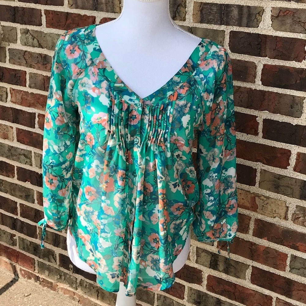 LC Lauren Conrad Romantic Floral printed Top Raglan Sleeve Sz XS - Picture 6 of 8